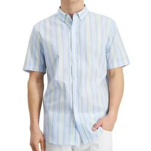 Ben Sherman Modern Fit Button Down Collar Short Sleeve Size M Blue Yellow Stripe